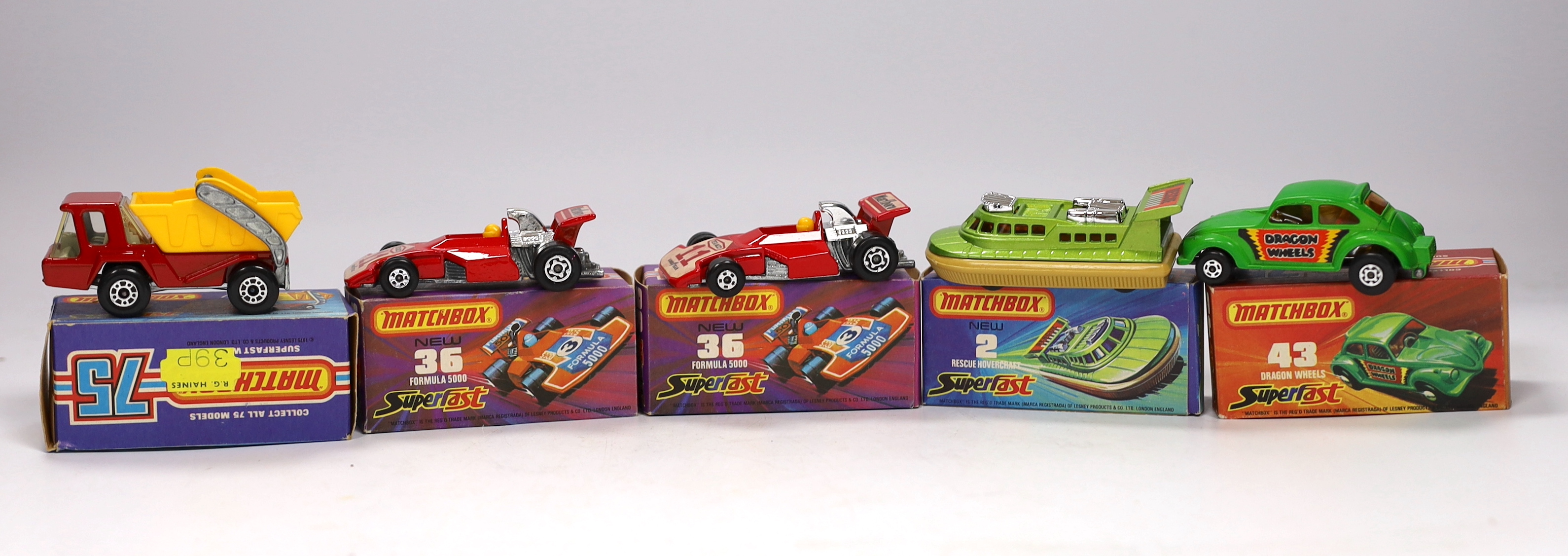 Eleven boxed Matchbox Superfast 1-75 New series diecast vehicles